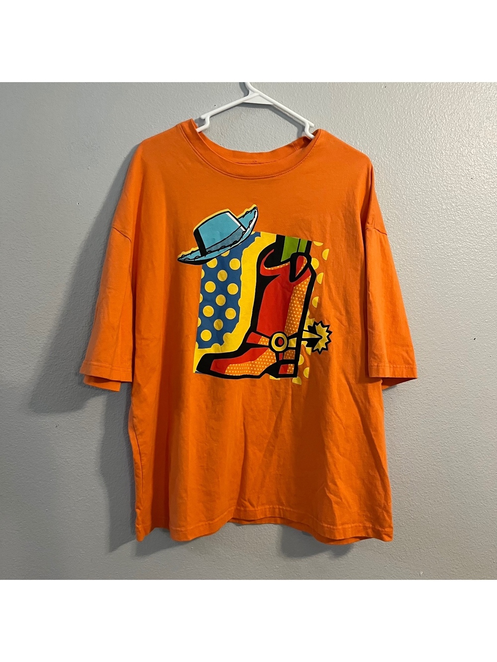 Disney XL Orange Graphic T-Shirt Toy Story Woody Cowboy Boot and Hat Design